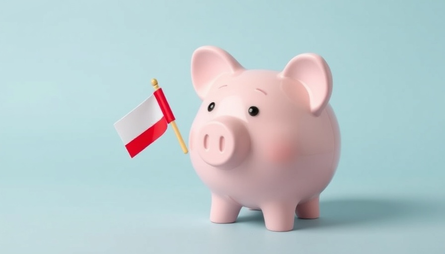 Charming piggy bank holding a red-white flag, trophy sovereign wealth funds concept.