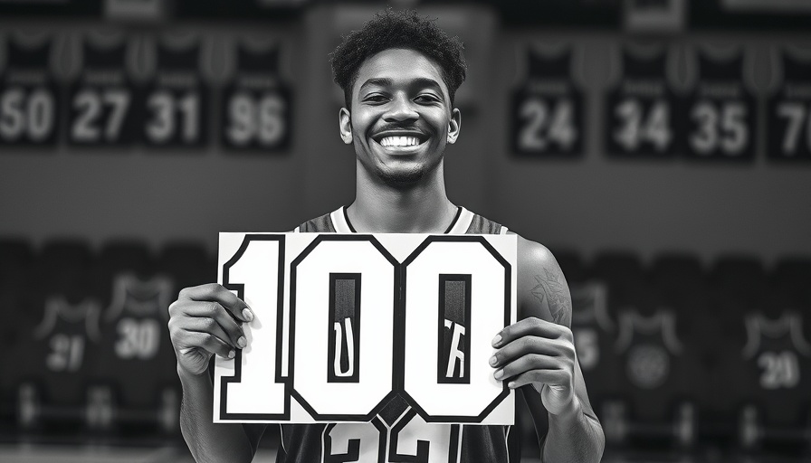 Basketball player holds '100' sign after Wilt Chamberlain’s 100-point game.