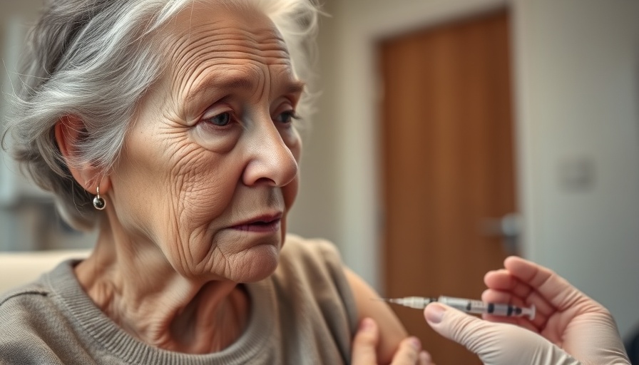 Elderly woman getting a shingles vaccine, examining dementia risk.