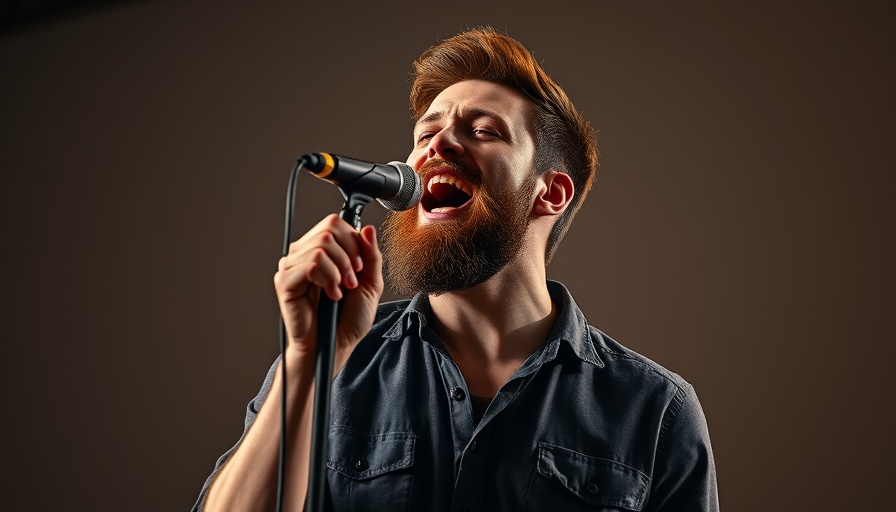 Bay Area arts concert featuring passionate bearded singer on stage.