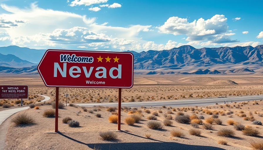 Vivid Nevada welcome sign under bright sky, Nevada real estate market.