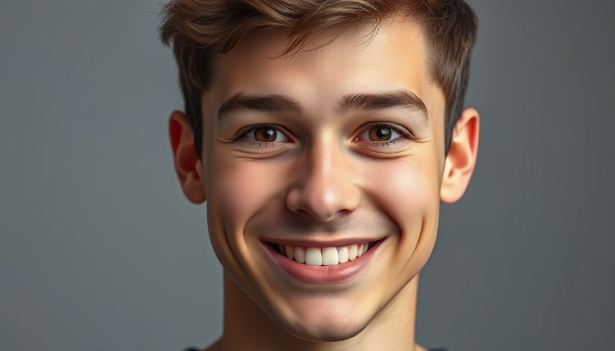 Confident young man smiling, ideal for a tech business success story.