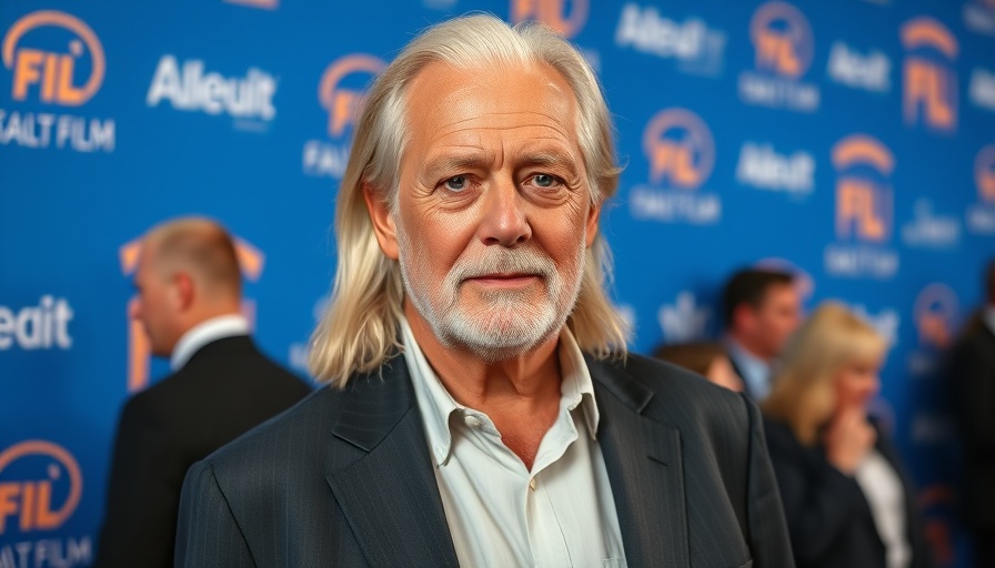 Val Kilmer health struggles: Older man with long blonde hair at a film event, blue background.