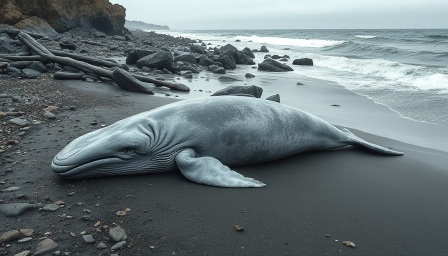 Gray whale investigation scene on rocky coast.
