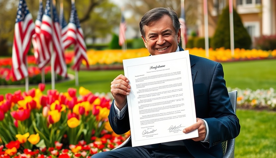 America’s economic self-harm signing ceremony with flags.