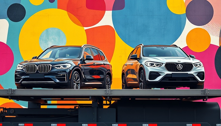 Impact of Trump's tariffs on UK economy visualized with cars and abstract circles.