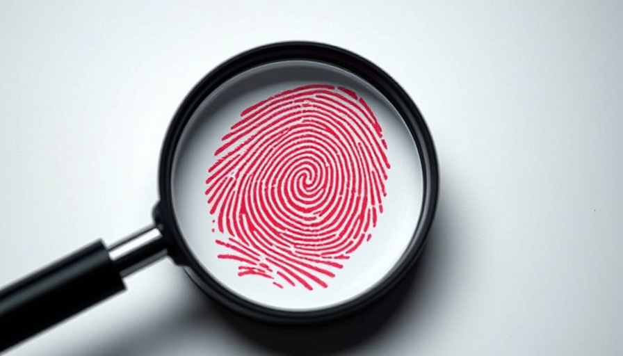 Close-up of fingerprint under magnifying glass, beware of tax scams investigation.