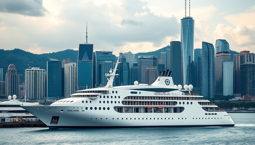 Majestic cruise ship docked in bustling city harbor.