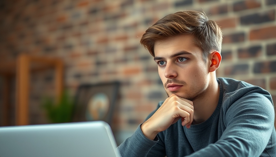 Pensive young man indoors with a thoughtful expression, young-onset Alzheimer's disease theme.
