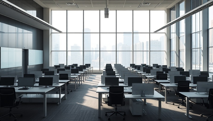 Empty office space symbolizing tech layoffs 2025, modern minimalist design.