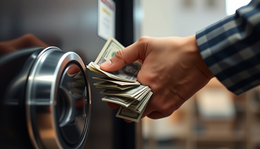 Close-up of hands placing cash in a safe, concept of financial security and debt collection.