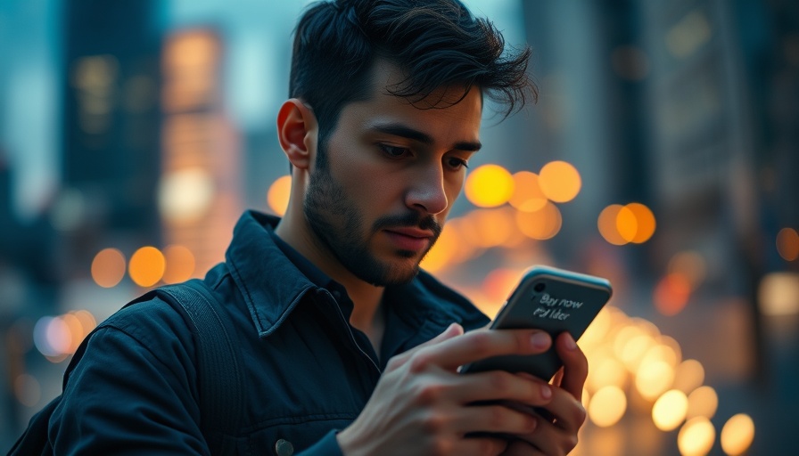 Person using Buy Now Pay Later app in city setting, evening light.