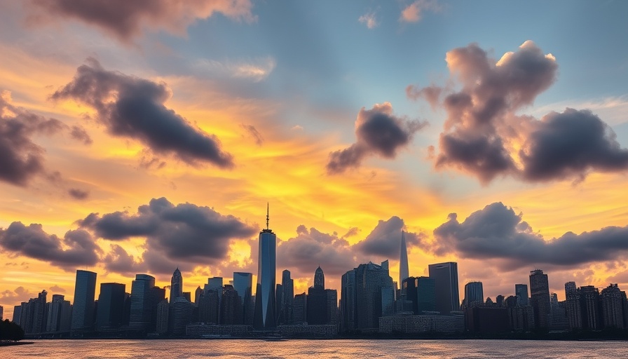 Detroit skyline at sunset reflecting over water, highlighting the real estate market.