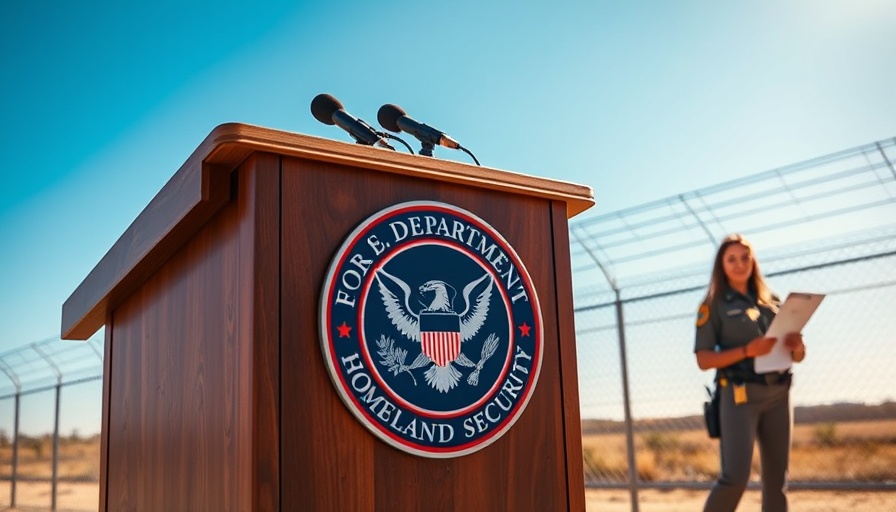 Homeland Security podium with officer, Trump administration erroneous email Ukrainians.
