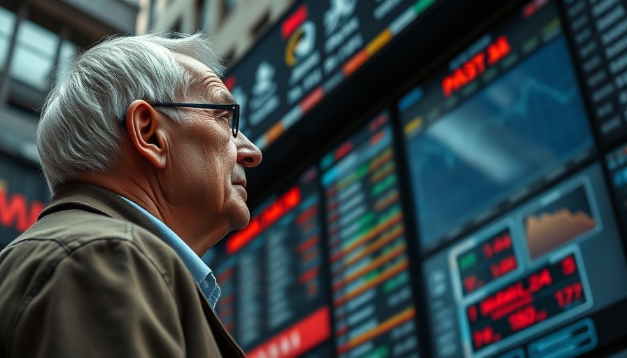 Stock market display observed by man, China retaliation context.
