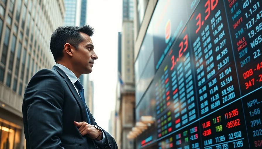 Businessman analyzes stock prices on a digital display, Salesforce Stock Purchase context.