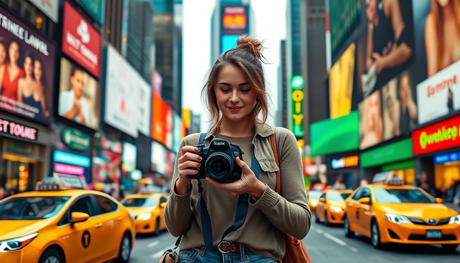 Young woman filming in Times Square amid TikTok deal halted event.