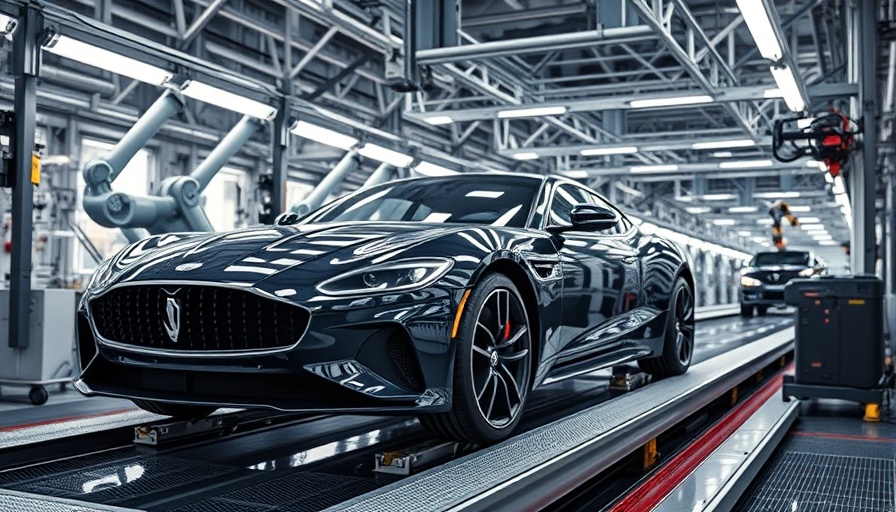 Luxury car on assembly line in high-tech factory amid US-UK trade impact.