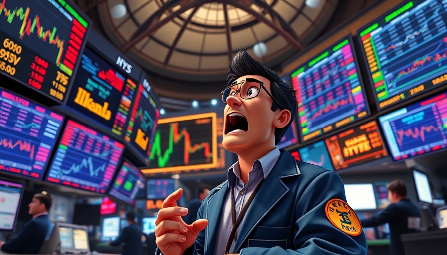 Stock trader on phone managing market unpredictability amidst trading screens.