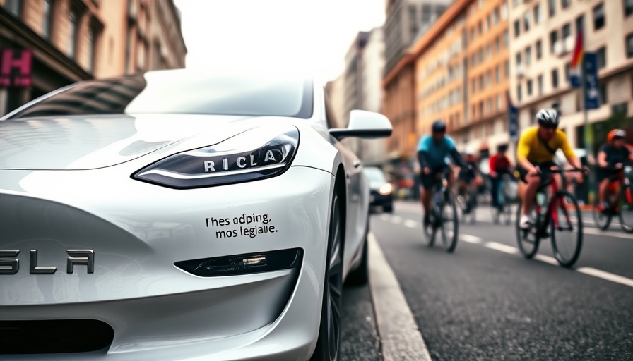 Tesla car with humorous message reflecting on Tesla stock decline and EV market trends.