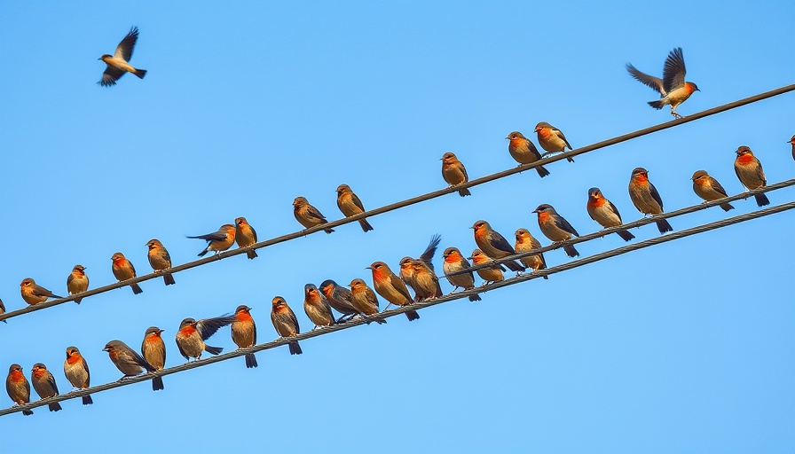 Birds on power lines and flying, symbolizing connection for apps building social experiences on the AT Protocol.