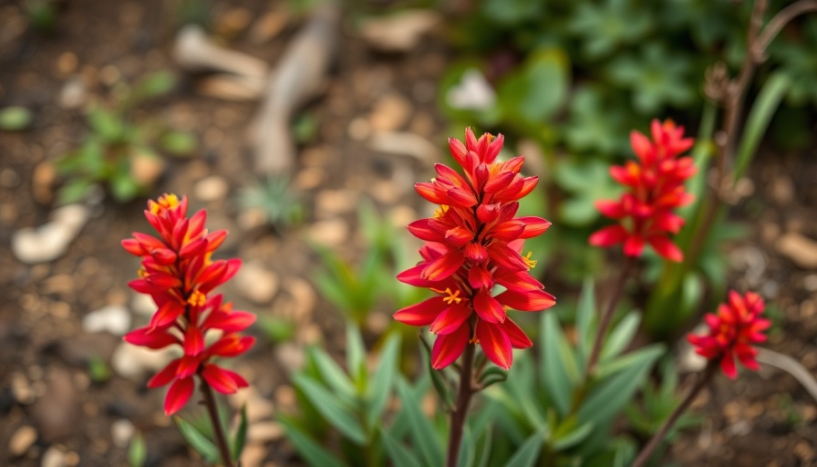 Vibrant red Indian paintbrush flowers growing in a natural garden.