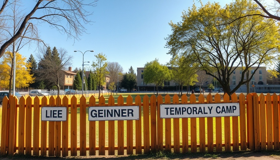 Wooden fenced area at Novato temporary camp, sunny day