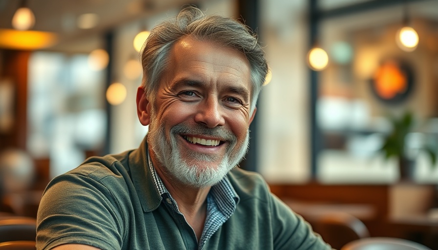 Smiling man indoors demonstrating good wingmate dynamics.
