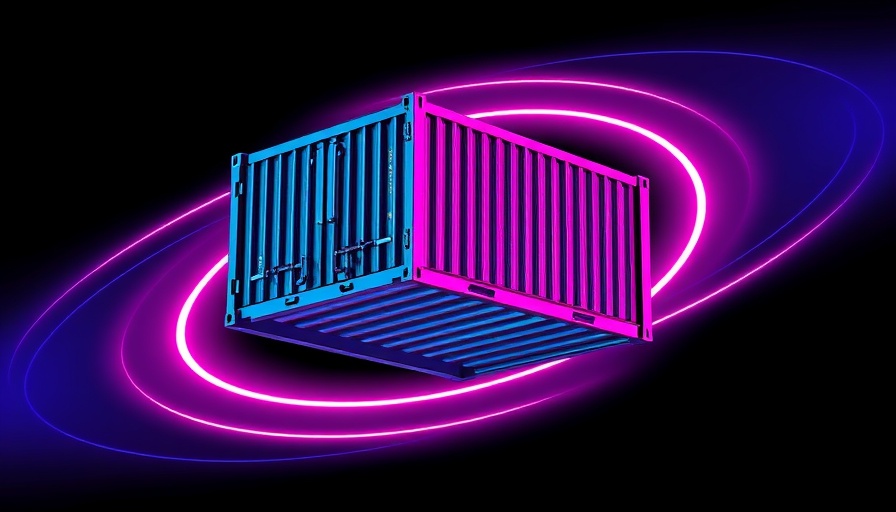 Illustration of suspended shipping container symbolizing impact of Trump's tariffs.