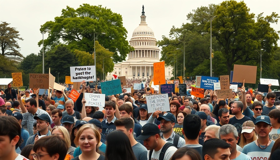 Diverse protestors with signs in front of Capitol building.