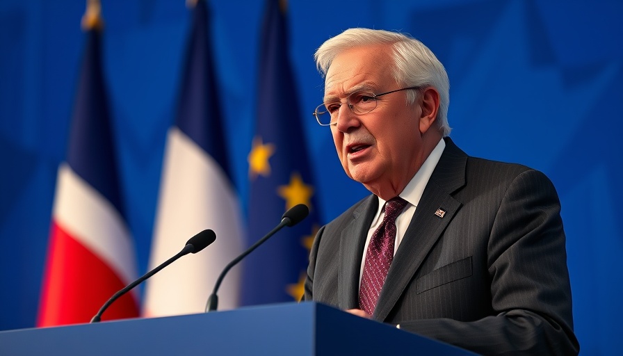 Speaker at podium with EU and French flags discussing EU data use regulations.