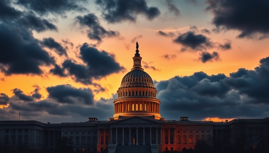 US Capitol building at dusk, dramatic sky, Trump tariffs tax cuts.