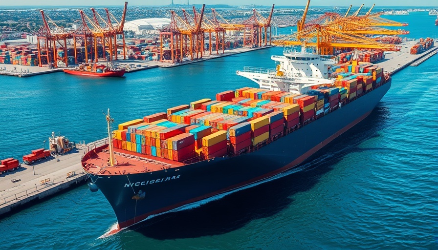 Busy port with large container ship illustrating Trump's tariffs and US recession.