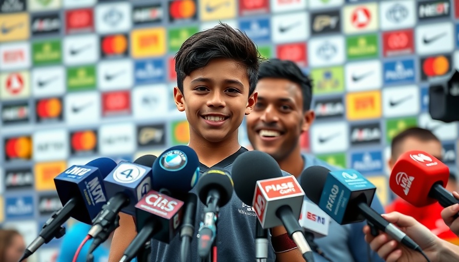 Make-A-Wish Foundation event with boy and athlete at press conference.