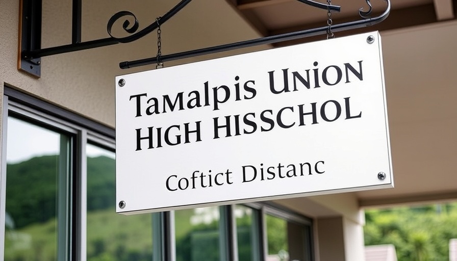 Tamalpais Union School District office sign, exterior view.