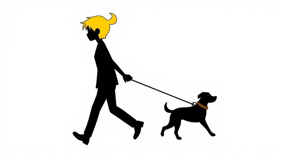 Minimalist silhouette of person walking dog, JD Vance theme