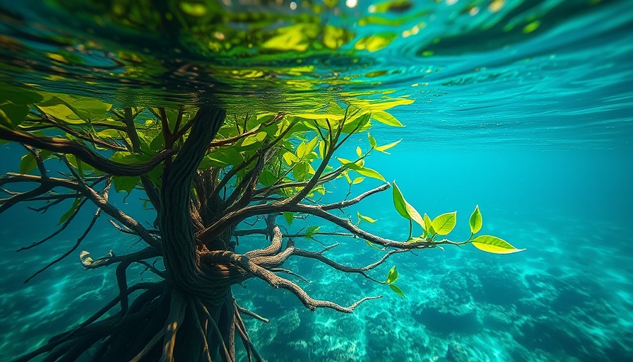 Vibrant mangroves underwater in turquoise water