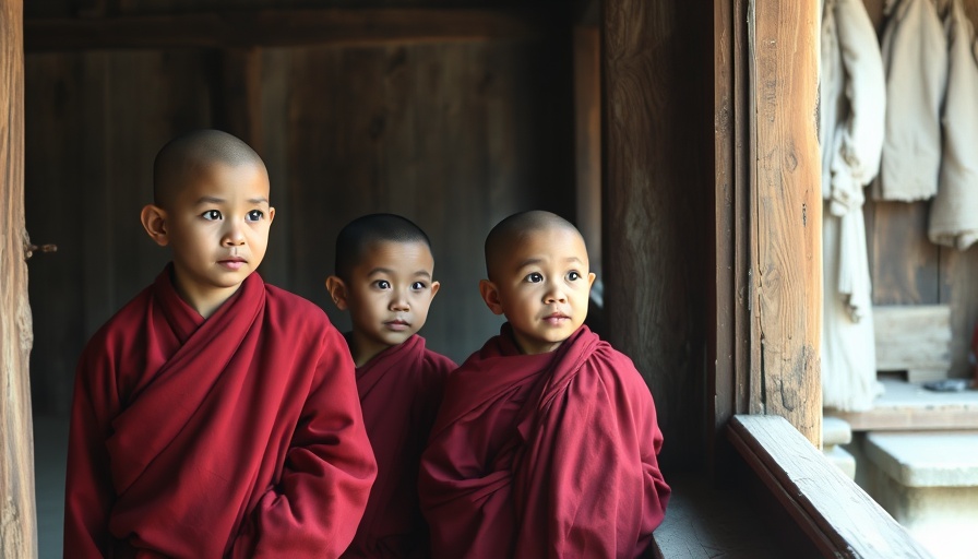 Young monks looking out of a window in earthquake-hit Myanmar.