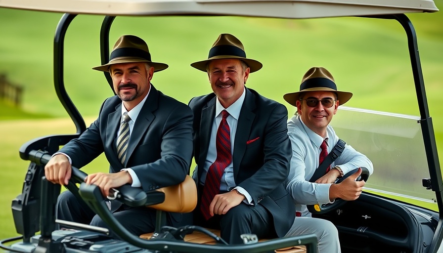 CEOs in a golf cart, symbolizing silence on Trump stock market issues.