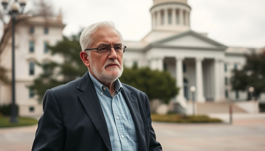 Professional man outside government building during stock market concerns.