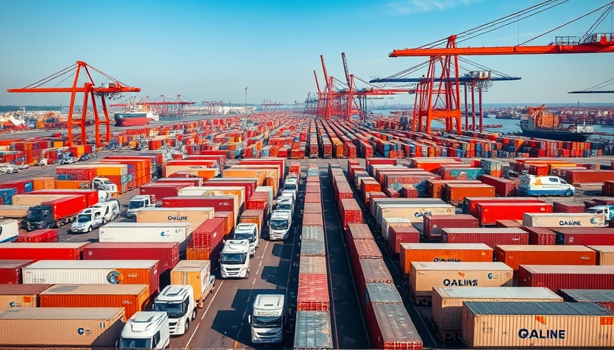 China trade strategy impact: busy cargo port with vehicles.