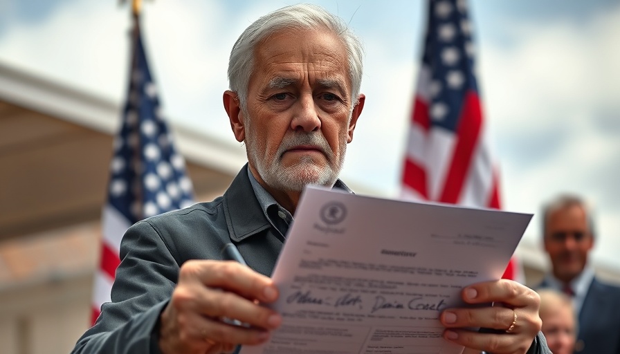 Trump tariffs impact on Bay Area business, man holds document with American flag.