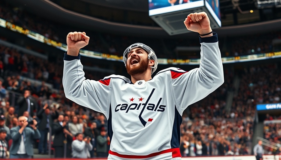 Ovechkin celebrates breaking Gretzky's goals record in hockey arena.