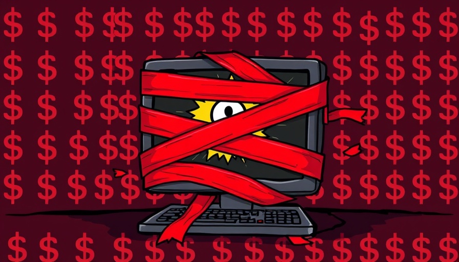 Everest ransomware site hack symbolic illustration with computer in red tape