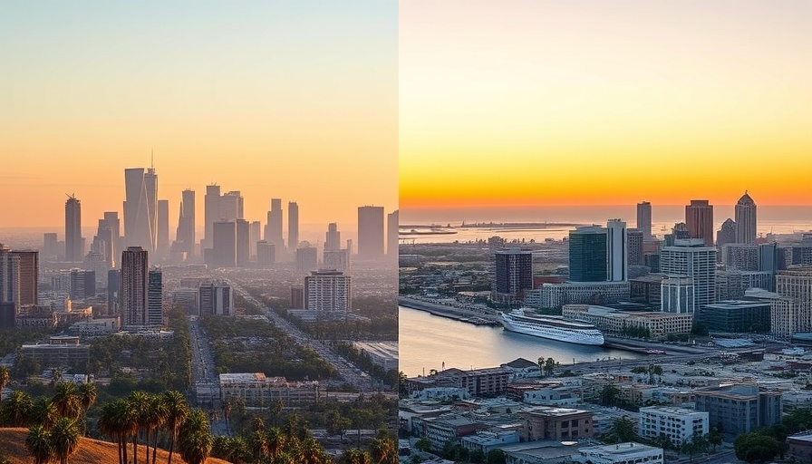 Comparison of Los Angeles vs San Diego real estate with cityscapes.