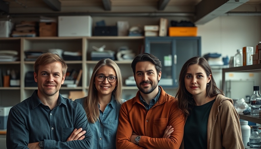 Four individuals in a tech lab setting, focusing on startup innovation.