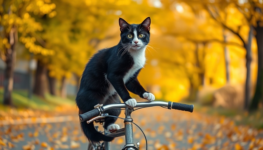 Generative AI for Creatives: Cat on vintage bicycle in autumn setting.