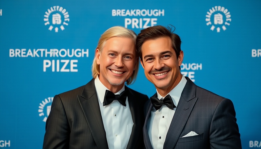 Elegant couple at Breakthrough Prize Ceremony smiling in formal attire.