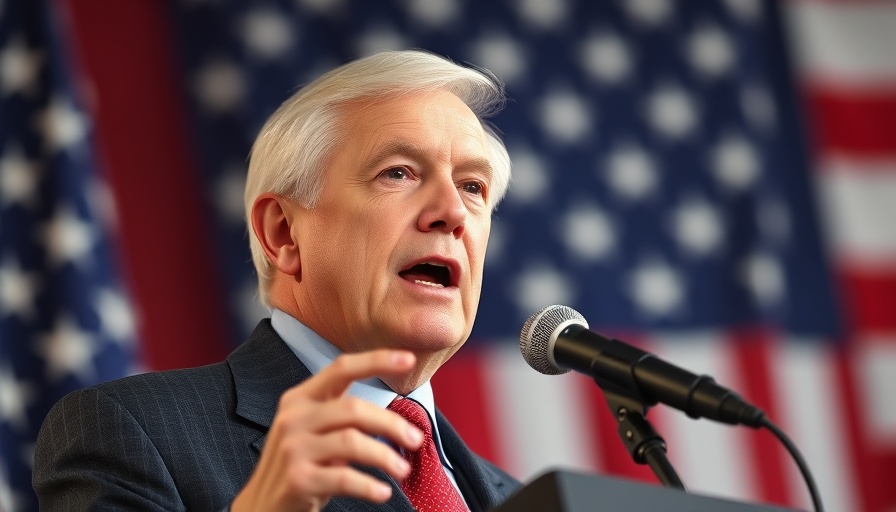 Political figure speaking on U.S.-Iran nuclear talks against flag backdrop.