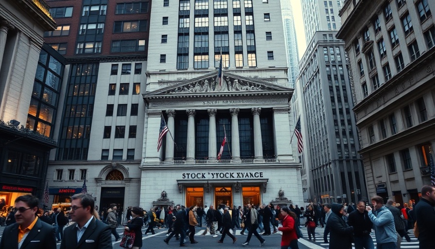 New York Stock Exchange with bustling crowd highlighting U.S. government debt sell-off.